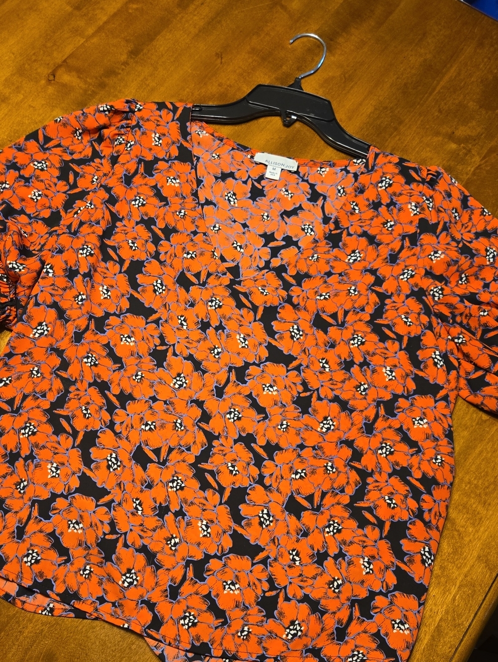 Bright Poppy Colored Floral Blouse